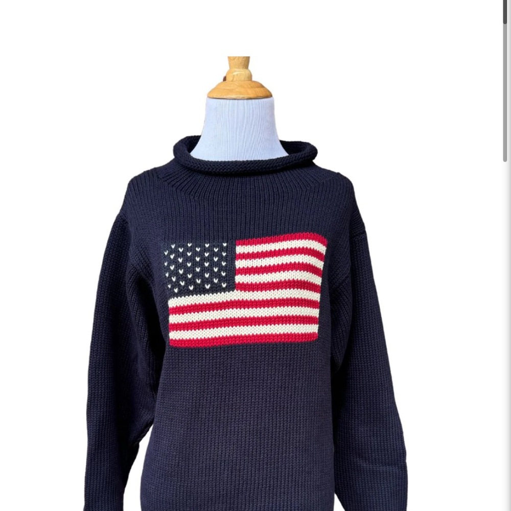 Navy Crewneck Sweater with Flag